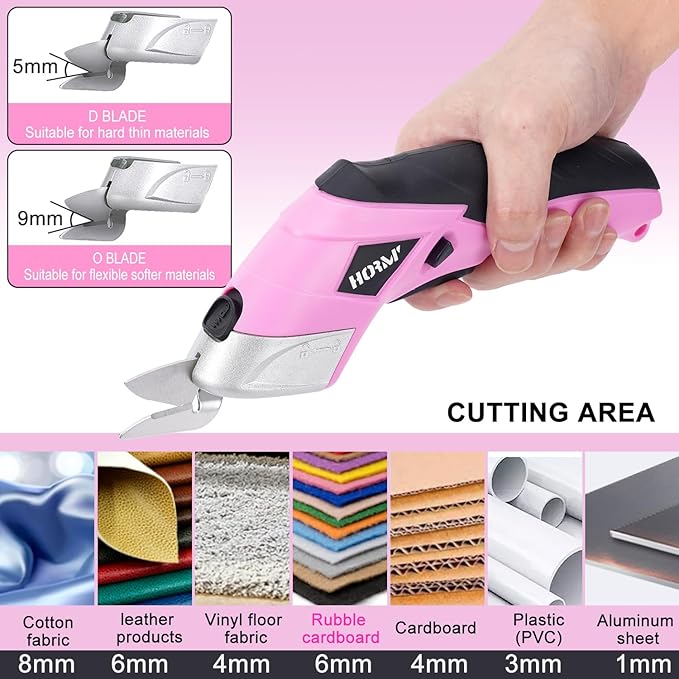 Cordless Electric Scissors,3.7V Fabric Cutter,Equipped with 2 Blades and 1 Charging line,Electric Cardboard Cutter for Fabrics,Cardboard,Carpets (Pink)