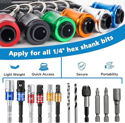 Bit Holder Keychain 24pc Bit Holder 1/4 inch Hex Shank Screwdriver Bits Holder Extension Bar Keychain Screw Adapter Drill Change Hand-held Screwdrivers Drill Bits Holder Portable