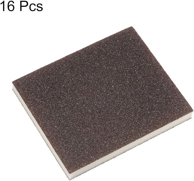 HARFINGTON 16pcs Medium Grit Sanding Sponge Blocks 120-180 Grit Foam Sanding Block Pad for Polishing Kitchen Metal Wood Drywall, 120x100x12mm, Brown
