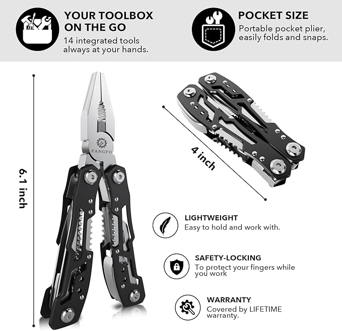 14-In-1 Multitool with Safety Locking, Professional Stainless Steel Multitool Pliers Pocket Knife, Bottle Opener, Screwdriver with Nylon Sheath ，Apply to Survival,Camping, Hunting and Hiking 6 Pcs