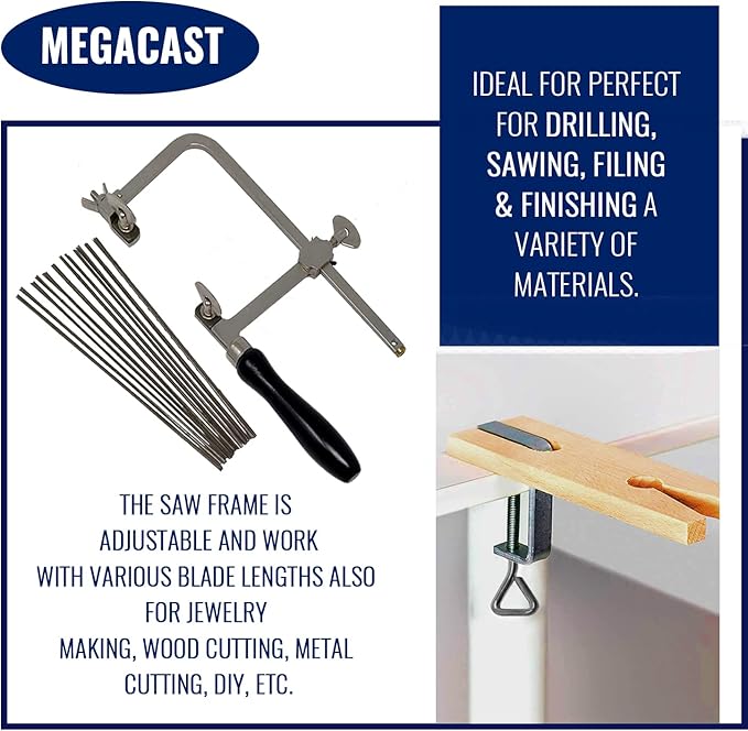 3 in 1 Professional Jeweler's Saw Set Saw Frame 144 Blades Wooden Pin Clamp Wood Metal