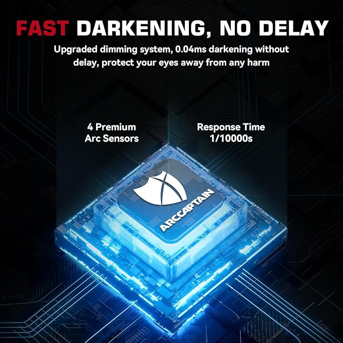 ARCCAPTAIN Auto Darkening Welding Helmet, 1/1/1/1 Top Optical Clarity, True Color Welder Helmet, 4 Arc Sensor 1/25000s Response Time, Wide Shade 4/9-13 for TIG MIG ARC Weld Hood Helmet