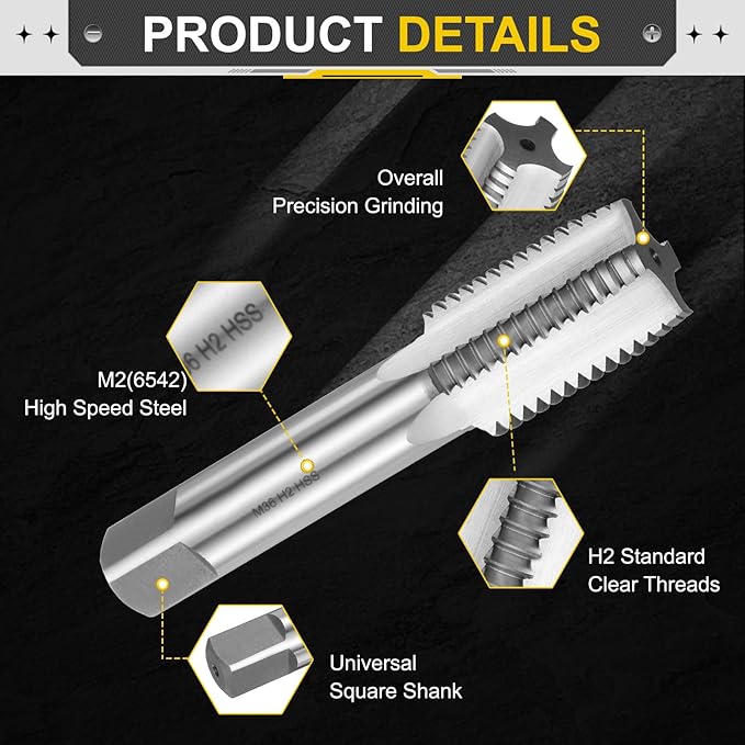 uxcell Hand Plug Tap M36 x 4 H2 Metric Thread Plug Style Taps Straight Flute Screw Tapping Threading Tool High Speed Steel HSS6542