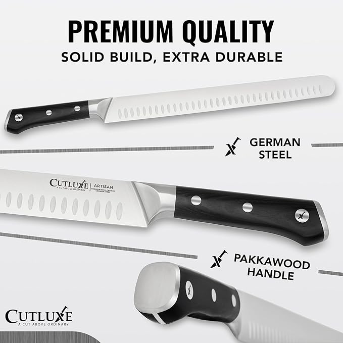 Cutluxe Brisket Knife ??12" Carving & Slicing Knife for Meat & BBQ ??Razor Sharp German Steel, Sheath Included, Ergonomic Full Tang Handle Design, Grilling Gifts for Men ??Artisan Series