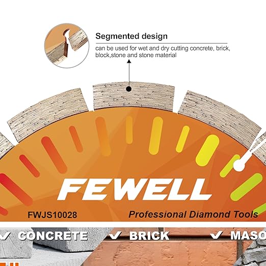 FEWELL 7 Inch Diamond Blade,Concrete Segmented Saw Blade for Angle Grinder Dry/Wet Cutting Concrete Masonry Brick Block Stone with 7/8"-5/8??Adapter