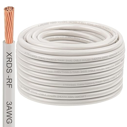 XRDS -RF 3AWG THHN Electrical Wire 100FT ??Stranded Bare Copper Conductor with PVC and Nylon Insulation, Heat and Oil Resistant Cable for Indoor & Outdoor Wiring