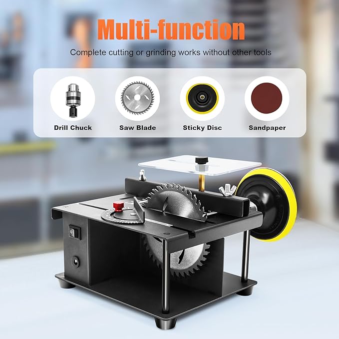 Mini Table Saw 200W - 0-90° Adjustable 1.3in Cutting Depth, 7-Speed 3000rpm w/Cold-Rolled Steel Base, for Wood/Metal/Plastic, Desktop DIY Craft Cutting Tool