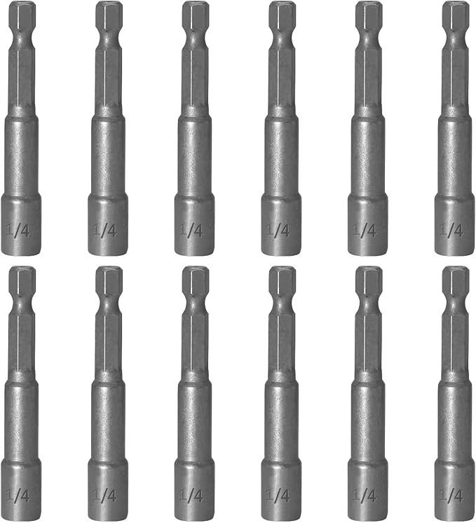 1/4 Inch Magnetic Nut Driver Bit Set, 12 Pcs Chrome Vanadium Steel Impact Drill Bits, Quick Change Socket Nut Driver Adapter with Hex Shank, 65mm Length