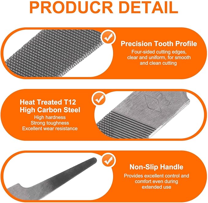 HARFINGTON Tip Coarse Cut File 8" Double Cut Teeth High Carbon Steel Hand Rasp File without Handle for Metal Wood Deburring Removing
