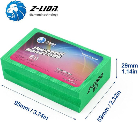 Z-Lion Diamond Hand Polishing Pads Electroplated Blocks Foam Backing for Tile Stone Marble Concrete Ceramics Granite Glass Wet Dry Grit 60