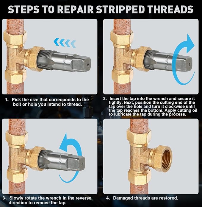 6-Piece NPT Pipe Tap Set, 1", 3/4", 1/2", 3/8", 1/4", 1/8" Taps Threading Tool, Precision Bearing Steel Tap Set Metric and Standard for Clean and Re-Thread Damaged or Jam Pipe Threads in Storage Case