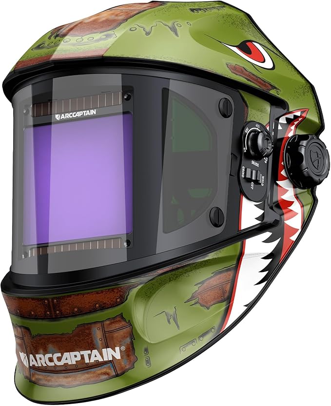 ARCCAPTAIN Auto Darkening Welding Helmet with Side View, 180째 Panoramic View, 1/1/1/1 True Color Large Viewing Welding Hood with 4 Arc Sensor Solar Powered, Wide Shade 4/5-9/9-13 for TIG MIG ARC CUT