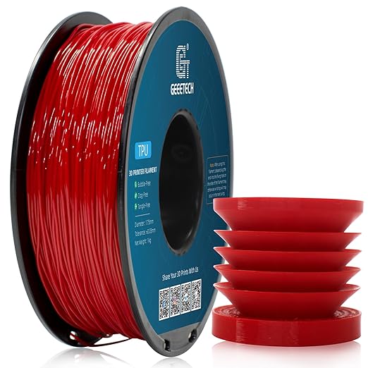 Geeetech TPU Filament 1.75mm, 95A Flexible 3D Printer Filament with High Elasticity, 1KG (2.2lbs) Spool, Dimensional Accuracy 짹0.03mm, Fits Most FDM Printers, Red
