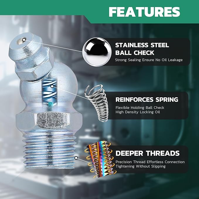50PCS M8 Grease Fittings Kit, METRIC Zerk Grease Fittings Straight with Grease Fitting Caps & Wrench Kit(9mm) for Grease Gun