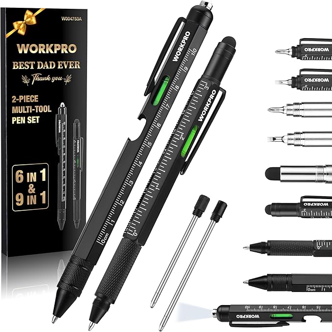 WORKPRO Father's Day Gifts for Men, 9 Functions Multi-tool Pen Set, Birthday Gifts for Who Have Everything, Cool EDC Gadgets for Men, Stocking Stuffers, for Dad Grandpa Husband Him Adults Boyfriend