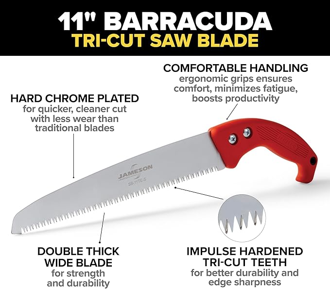 Jameson HS-11TE-SOL 11" Straight Blade Hand Saw With Ergonomic Handle & Leather Scabbard