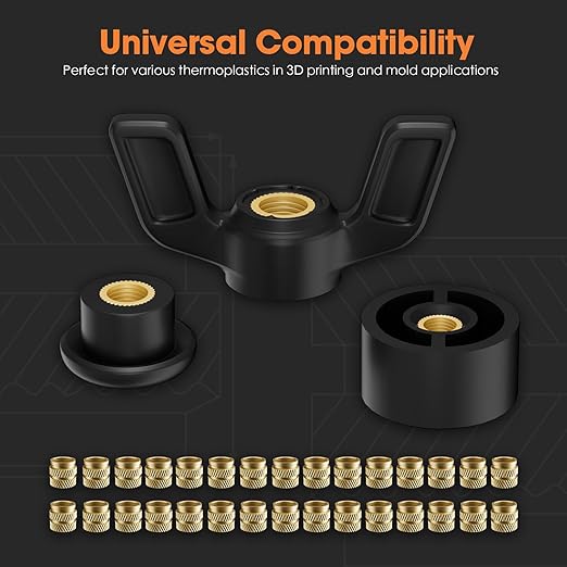 HANGLIFE Heat-Set Threaded Inserts, M1.4 Heat Set Insert for 3D Printing Components and Plastic Parts - Brass Metric Knurled Nuts (100 Pieces)