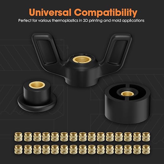 HANGLIFE Heat-Set Threaded Inserts, M6 Heat Set Insert for 3D Printing Components and Plastic Parts - Brass Metric Knurled Nuts (50 Pieces)
