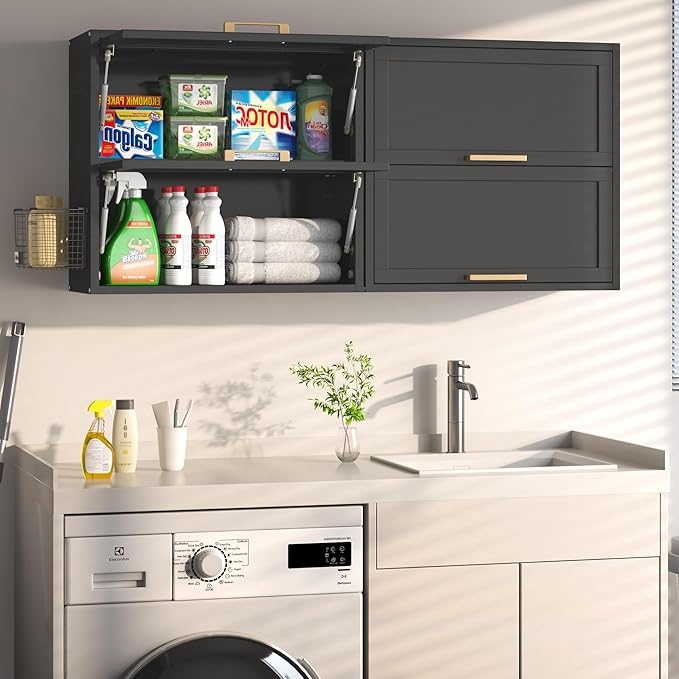 Coolsun Metal Wall Cabinet, Garage Wall Cabinet with Up-Flip Door, 25.6" H Wall Mounted Metal Storage Cabinet for Kitchen,Garage,Basement,Ware House Assembly Required (25.6" H Black)