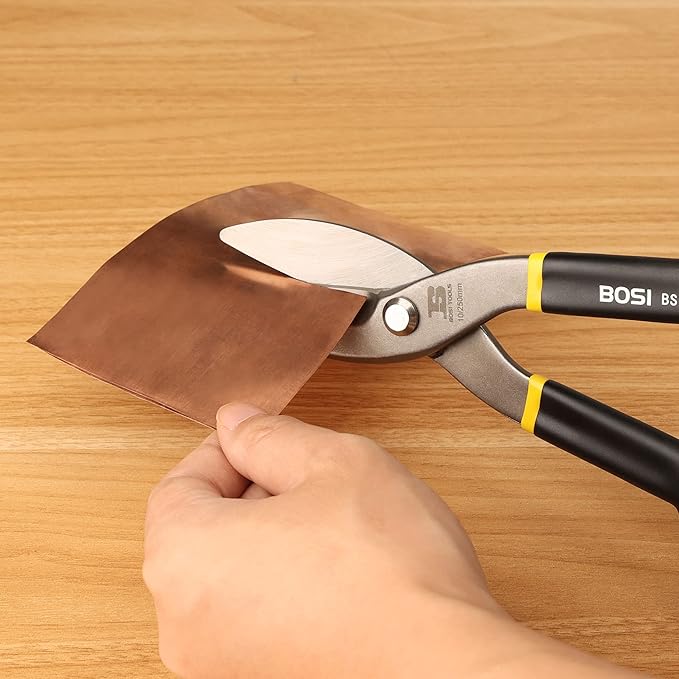 Tin Snips 12 Inch Flat Blade Metal Cutters Straight Shears Heavy Duty Drop Forged Carbon Steel Blade with Comfortable Rubber Dipped Handle for Cutting Sheet Metal