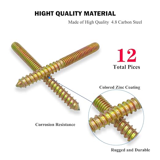 12 Pack 5/16-18 x 3 Inch Hanger Bolts 5/16-18" Double Headed Bolts 5/16 Wood Dowel Screw Self-Tapping Screw Hanger Bolts for Furniture Double Head Threaded Rods Bolt 75mm Length