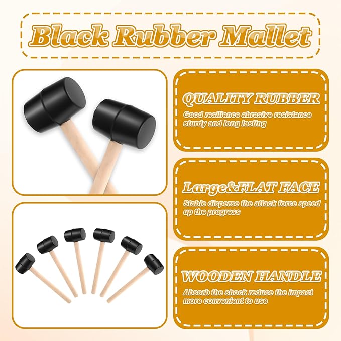 12 Pieces Small Rubber Mallet Bulk, 7 Oz Double Faced Heavy Duty Rubber Head Small Mallets with Wood Handle for DIY Crafts, Flooring, Tent Stakes, Woodworking and Camping
