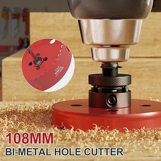 4-1/4" (108mm) Bi-Metal M42 High Speed Steel Hole Saw with Pilot Drill Bit, Smooth Cutting Edge for PVC, Drywall, Wood, Plastic, Gypsum Board, Rubber, Thin Metal
