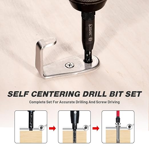 EZARC 14PCS Self Centering Drill Bit Set, Center Drill Bit Set with Replacement Bits, Screwdriver Bits & Bit Holder - 1/4" Hex Shank for Cabinet Hinges & Woodworking with Storage Box