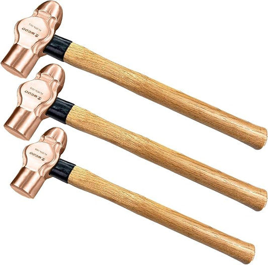 WEDO 3PCS Ball Pein Hammer,3/2lb+2lb+5/2lb Non-Sparking Ball Peen Hammer with Wooden Handle, Beryllium Copper,Non-Magnetic,Die-forged,Corrosion Resistant,BAM & FM Certificate,DIN Standard