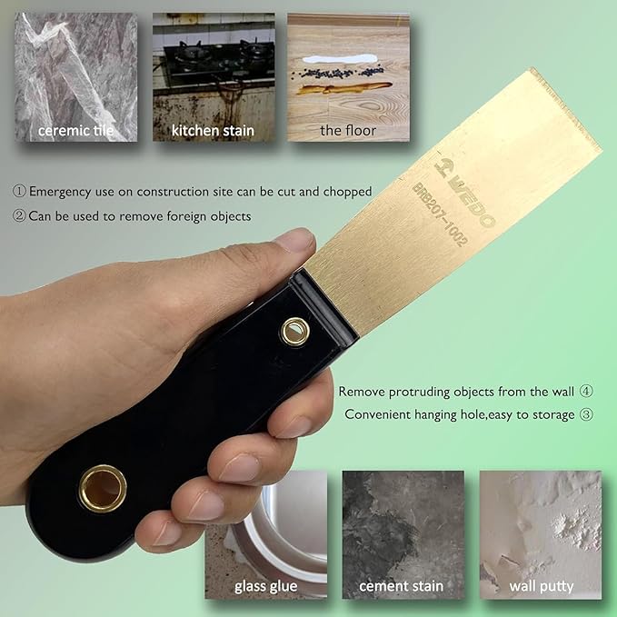 WEDO 2pcs Brass Putty Knife Set, 1-1/4" Paint Scraper with Bakelite Handle, Painters Knife, Drywall Knife, Scraper Tool for Plaster Scraping Drywall Finishing, 8" Length