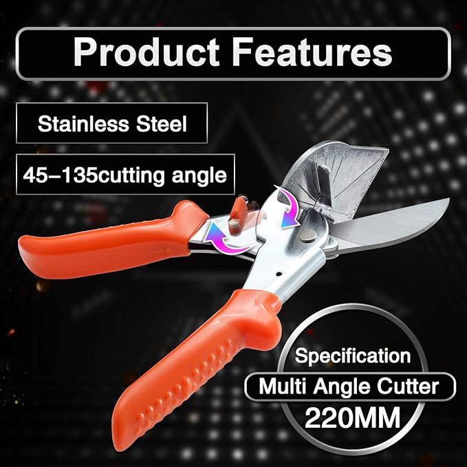 KATUR Multi Angle Miter Shear Cutter Hand Tools 45 Degree to 135 Degree with Spare Blade PVC PE Plastic Pipe Scissors (Orange)