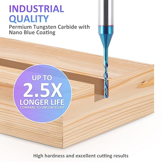 HQMaster Spiral Router Bit Downcut 1/4 Inch Shank Solid Carbide CNC Router Bit with Nano Blue Coating CNC Bits End Mill for Woodwork Mortise Slot Trim