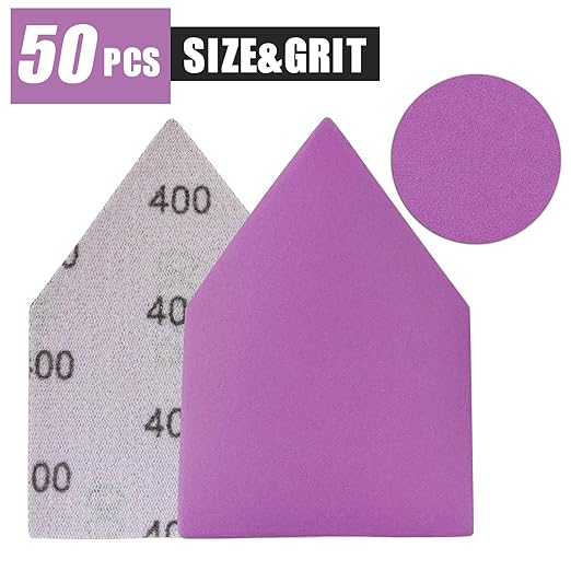 400 Grit Sandpaper 50PCS, 90mm x 65mm Triangle Sanding Sheets, Fits Milwaukee M12 Fuel Sander, Hook & Loop Detail Sander Pads, Ceramic Alumina Abrasive Sand Paper for Wood Finishing, Detail Sanding