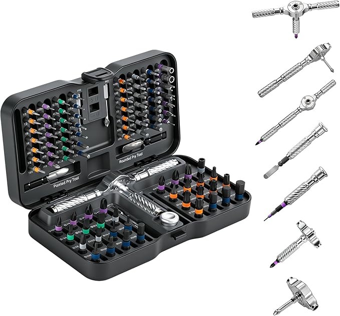VMAN Ratchet Screwdriver Set, 100 in 1 magnetic Screwdriver sets, S2 Steel Bits, DIY Combination Flexible Shaft, Suitable for Furniture Assembly, Precision Electrical Appliance Repair, Bicycle Tools