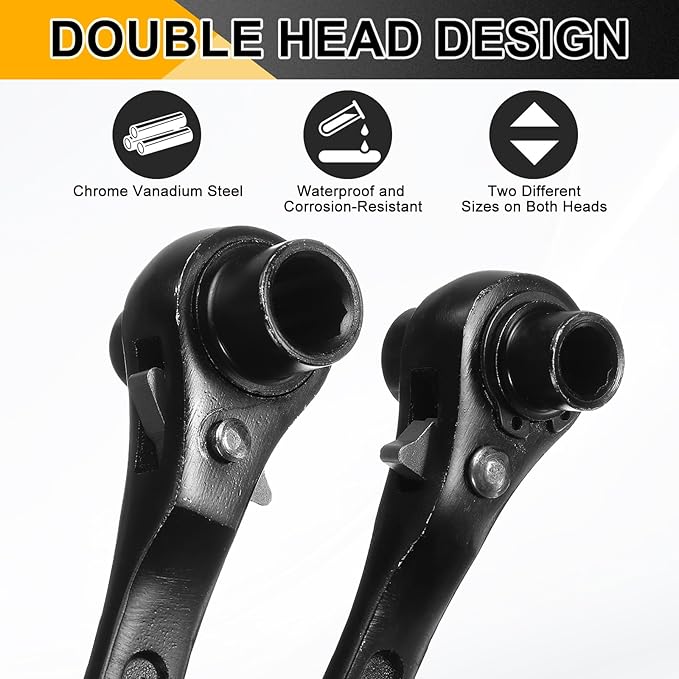 HARFINGTON Scaffolding Podger Ratchet Wrench 13mm x 16mm CR-V 12 Point Double Ended Socket Ratcheting Podger Scaffold Spud Spanner Tool for Auto Repair Mechanical Maintenance, Black