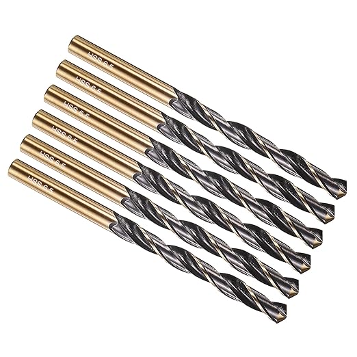 PATIKIL 6.5mm Drill Bit, Jobber Straight Shank 4341 High-Speed Steel 118째 Black and Gold Finish for Medium-Hard Metal Steel Acrylic - 6 Pack