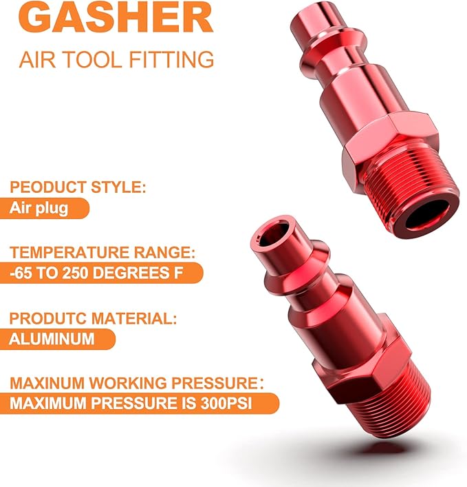 GASHER 20PCS 1/4-Inch NPT Male Red Aluminum Industrial Air Plug, Pneumatic Plugs 300PSI