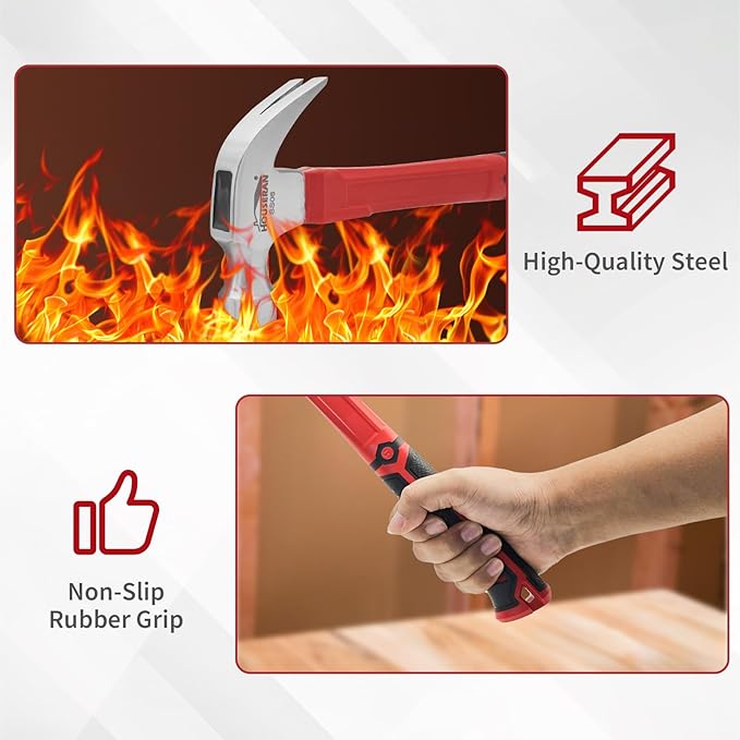 24 oz Claw Hammer-Straight Rip Claw with Smooth Face-heavy Duty Hammer with Soft Grip Handle