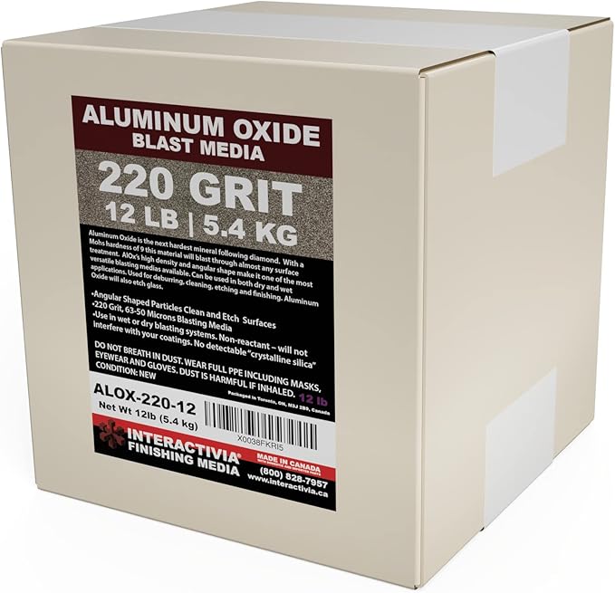 #220 Aluminum Oxide - 12 LBS - Ultra Fine Premium Long-Lasting Sand Blasting Media, High Abrasive Force Sand Blaster Sand for Metal, Glass, Stone or Wood, Sandblasters, Blasting Cabinet, Blasting Guns
