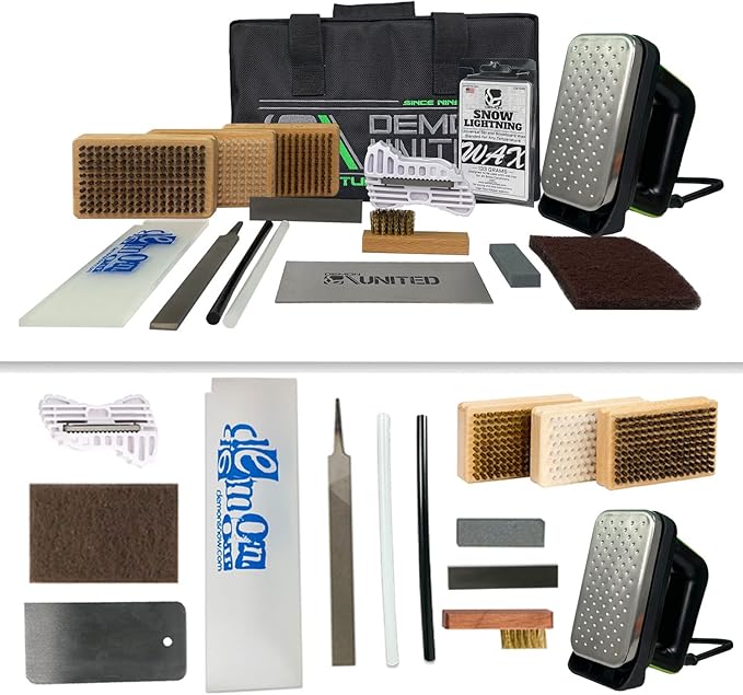DEMON UNITED USA Silver Edition Ski & Snowboard Tuning Kit w/All Season Wax, Ski Hot Wax Iron, Edge Tuner, Metal Scraper, & More!