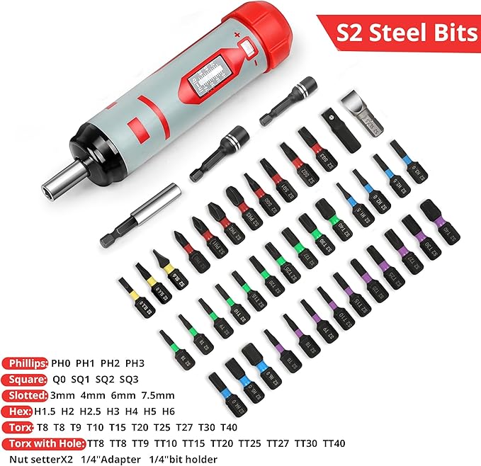 Torque Screwdriver Set 7.91 N쨌m (10-70 in-lbs) 1/4" Drive with 40 S2 Bits, Extended Bits Holder, Sleeve and Storage Bag, Perfect for Bike Repair, Scope Mounting, and Professional Maintenance