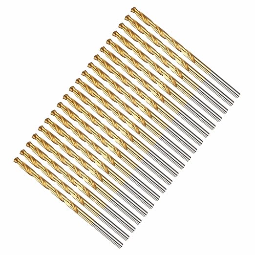 Drill Bit, 3/16" Cutting Diameter, 4341 HSS Jobber Bits TiN Coated 135° Cutting Angle - (Applications: for Drilling Soft Metal Plastic Wood), 20-Pieces