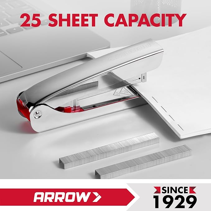 Arrow Metal Stapler, Full-Strip Stapler for Desk with 2520 Staples, 25 Sheet Capacity, Rear Staple Storage, Dual-Mode Anvil, Non-Slip Base, for Office, Classroom, and School