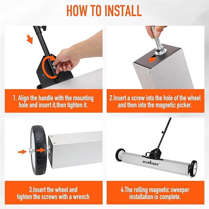 HORUSDY 17-Inch Rolling Magnetic Sweeper with Wheels | Adjustable Handle | 8.8-Pound Capacity Heavy-Duty Magnet to Pick Up Nails