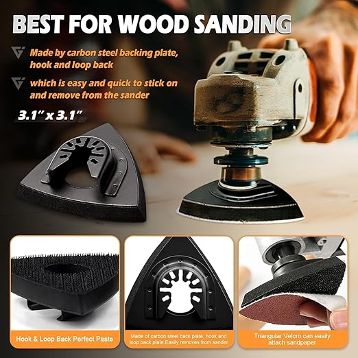 4-Pack Triangle Oscillating Sanding Pads ??3-1/8 Inch Hook & Loop Multi Tool Sanding Attachment for Woodworking, Paint Removal, and Finishing