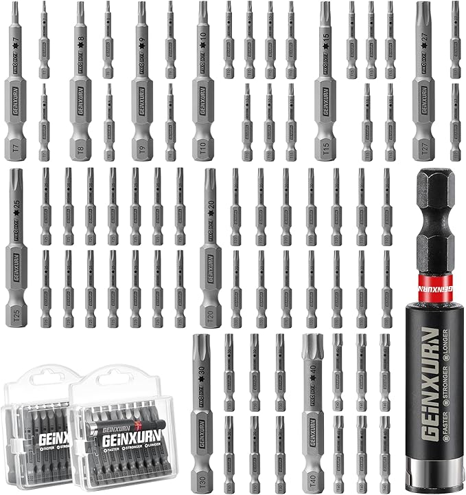 71Pieces Fixedge Screwdriver Bit Set, 2 inches Torx Magnetic Alloy Steel Insert Power Bits Tips(T7-T40) with Impact Bit Holder and Portable Storage Cases for Home Repair