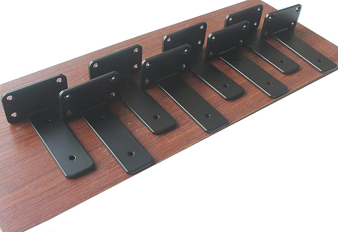 8 Pack - 5 inch Black Hidden L Shelf Bracket (1/5 Inch Thicked) Iron Floating Shelf Brackets Rustic Industrial Metal Brackets for Shelf Support