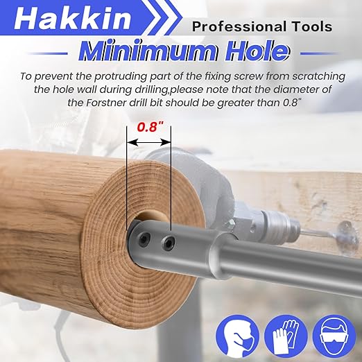 Hakkin 2Pcs 7”＆10” Forstner Bit Extension for 3/8", Hole Saw Extension for Adding Over 5-3/4 to 8-3/4 Inches of Drilling Depth, Forstner Drill Bit with Chuck Press Wrench Key (10+13mm)