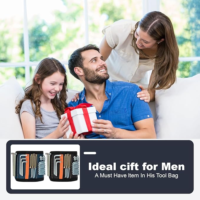 Azuneyeunt 2 Pack Magnetic Wristband for Tools ??Lightweight Tool Belt & Portable Magnet Wristband for Holding Screws, Nails, Drilling Bits ??Best Tool Gifts for Dad, Husband, Grandpa, & Handyman