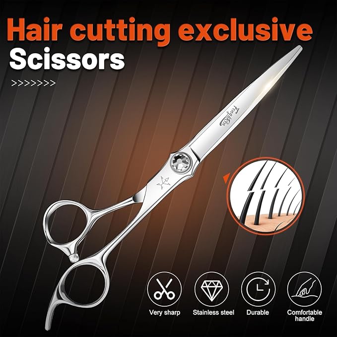 High-end Professional Extremely Very Sharp Barber Hair Cutting Scissors Hairdresser Shears For Hair 6.5 Inch Haircut Scissor Made Of Stainless Steel For Hairdressing Salon and Home Use